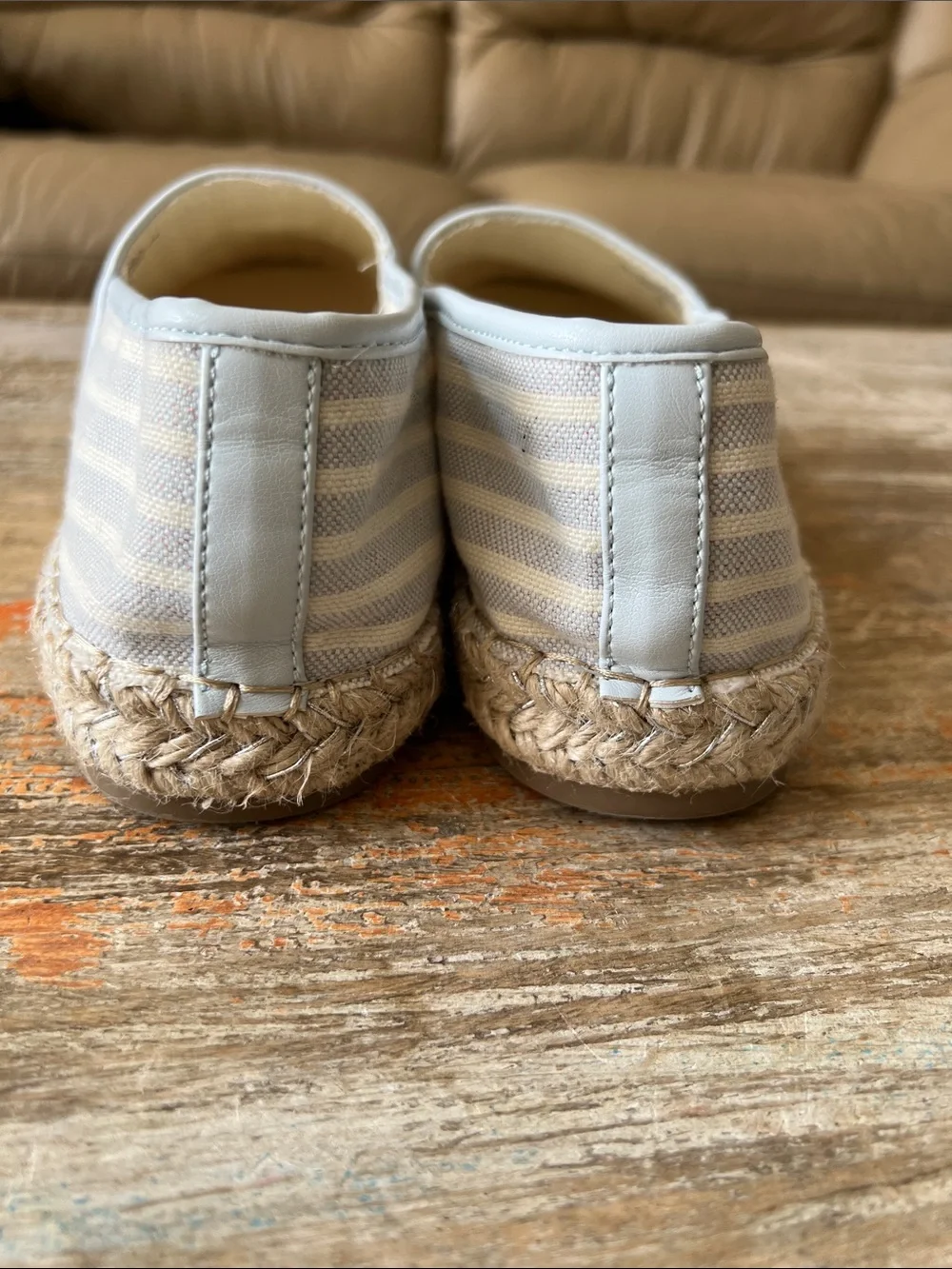Bandolino Light Blue and Cream Striped Espadrille Slip-Ons